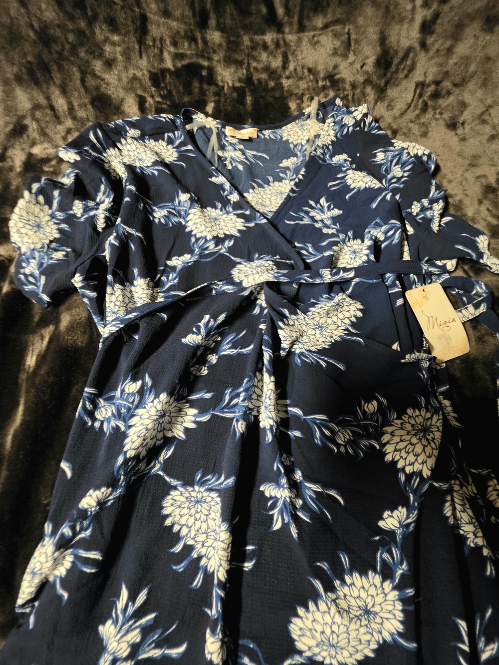 NWT- Misia Navy Blue Floral Midi Wrap Dress